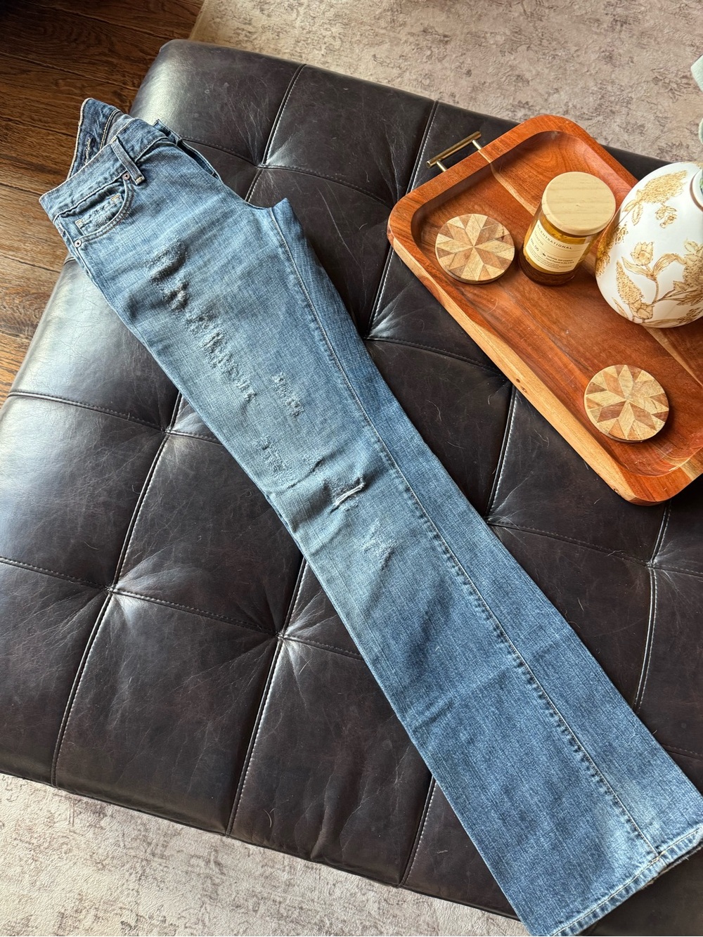 Citizens Of Humanity Light Blue Flare Jeans with Distressed Detailing